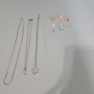 Small jewelry lot bundle, 4 necklaces, 5 charms and 3 pins